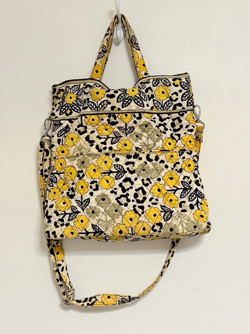 Vera Bradley Go Wild Yellow Black Floral Shoulder Tote Bag